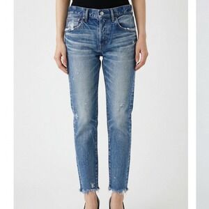 Moussy Vintage Keller Tapered Blue Distressed Rigid Low-Rise Japanese Denim 25